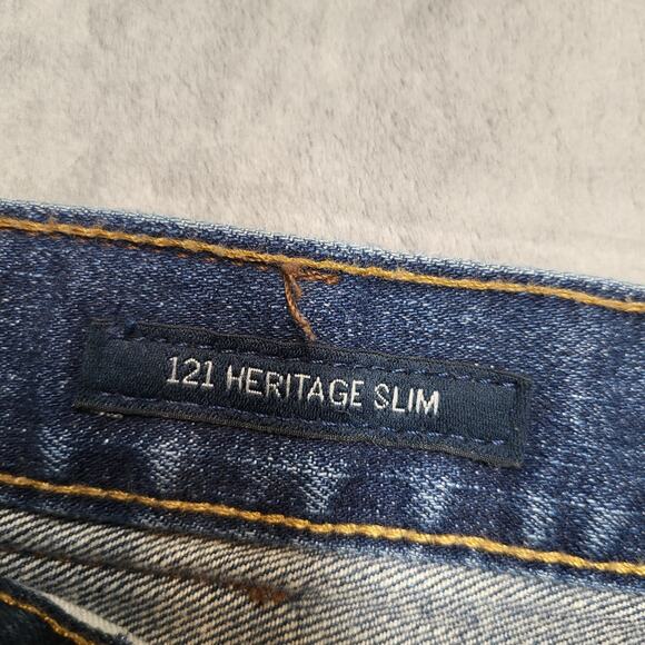 Lucky Brand Jeans Mens 36x32 Blue 121 Heritage Slim Straight Distressed Denim - Picture 3 of 10